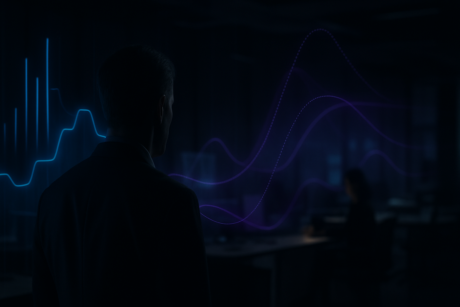 Editorialstyle cinematic image representing custombuilt artificial intelligence models anticipating future outcomesserious enterprise technology aesth