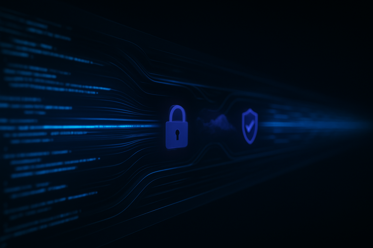 Editorialstyle cinematic image representing secure CICD pipelines with embedded securityserious enterprise technology aesthetic dark and minimal Palan-1